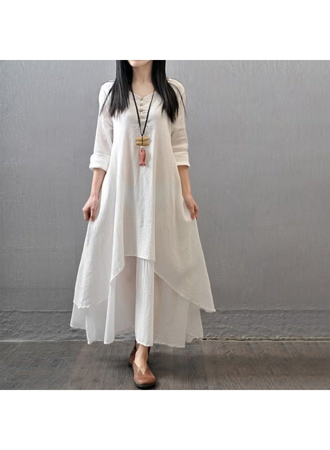 Barbora Casual Summer Casual Women's Two-Layer Dress Bt225White13 - Image 1